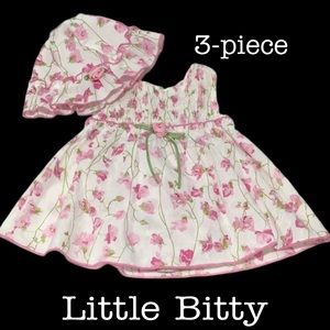 Little Bitty 3-Piece Eyelet Dress Set, Dress/Panty/Hat, Floral Print, Size 12 Mo
